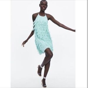 Zara Mint Fringe Mini Dress